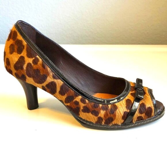 NURTURE x LAMAZE Sandee Comfort Peep-toe Pumps Leopard Calf Hair 7.5 - Picture 1 of 8